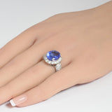 7.60ct Platinum Natural Tanzanite & Diamond Ring Size 6.5