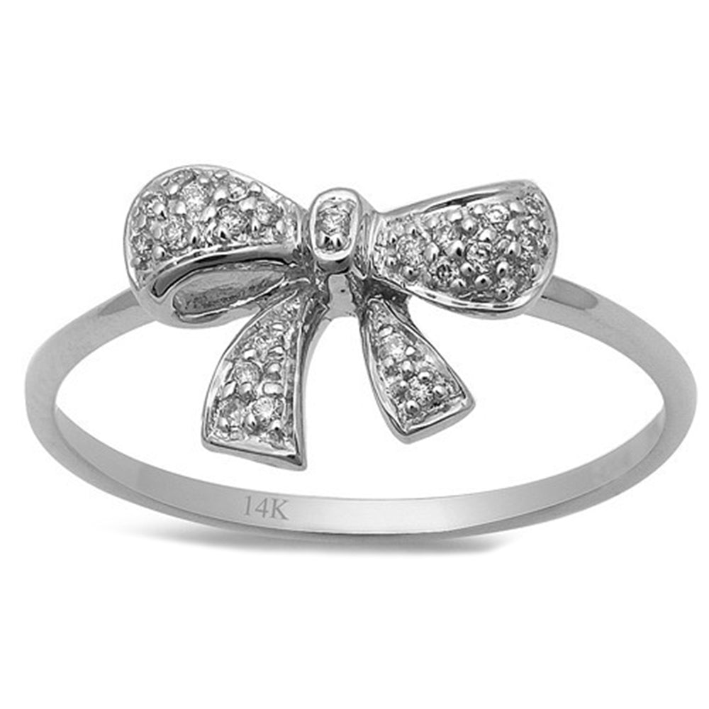 ¡Regalo! Anillo de diamante de pajarita de 0,07 ct de oro blanco de 14 kt, talla 6,5