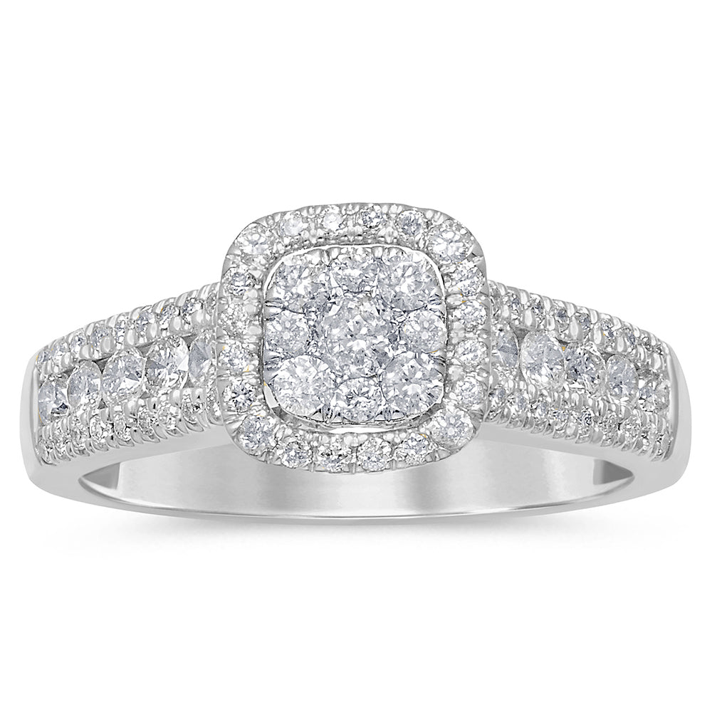 .95ct 14k White Gold Square Diamond Engagement Ring Size 6.5