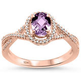 <span>GEMSTONE CLOSEOUT </span>! 0.81cts 10k Rose Gold Oval Amethyst & Diamond Ring Size 6.5