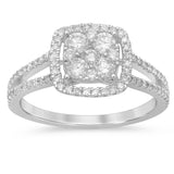 <span>DIAMOND CLOSEOUT! </span>.71ct 10kt White Gold Square Diamond Engagement Halo Promise Ring Size 6.5