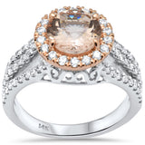 2.52ct G SI 14K Two Tone Halo Morganite Gemstone & Diamond Ring Size 6.5