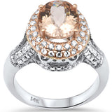 3.26ct G SI 14K Two Tone Gold Double Halo Morganite Gemstone & Diamond Ring Size 7