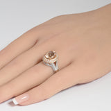 3.26ct G SI 14K Two Tone Gold Double Halo Morganite Gemstone & Diamond Ring Size 7