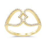 .19ct G SI 14K Yellow Gold Diamond Two Hearts Style Ring Band Size 6.5