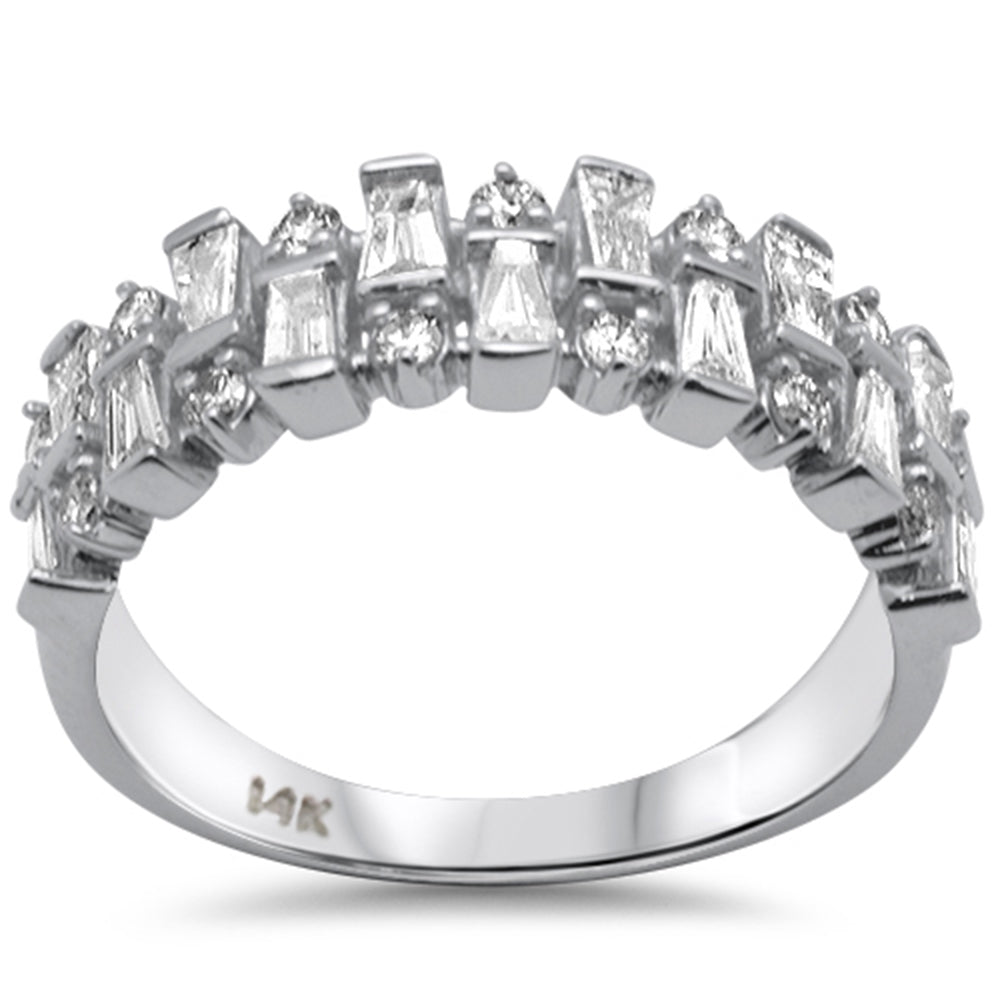 .75ct G SI 14K White Gold Round & Baguette Diamond Ring Band Size 6.5