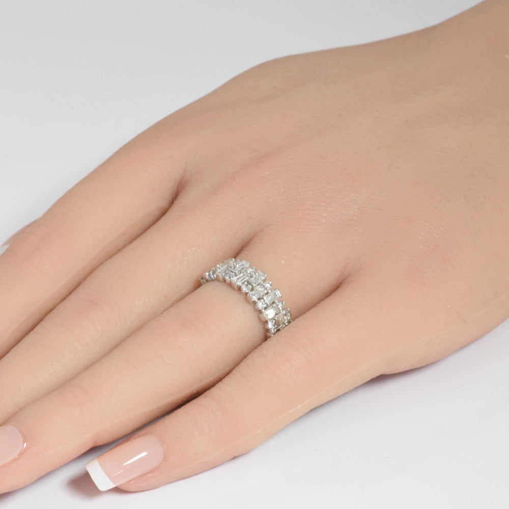 .75ct G SI 14K White Gold Round & Baguette Diamond Ring Band Size 6.5