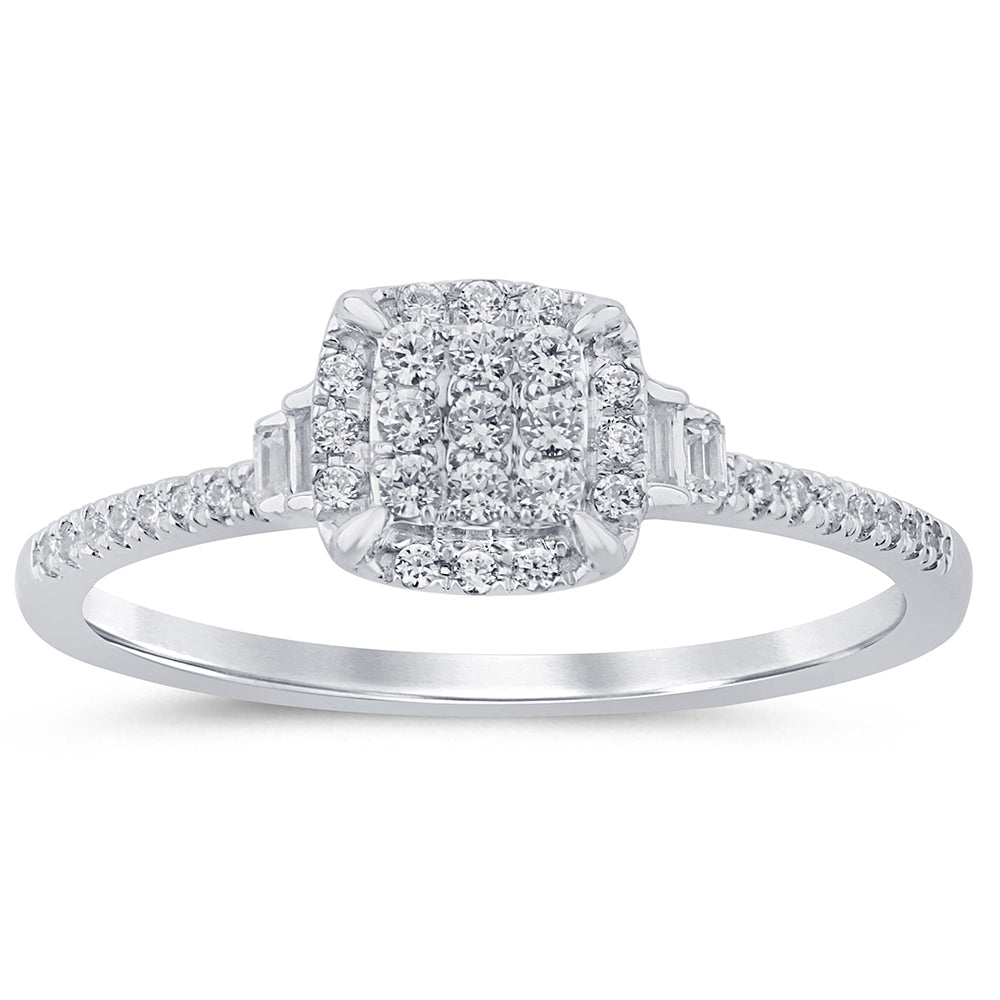 .19ct G SI 14K White Gold Round & Baguette Diamond Engagement Ring Size 6.5