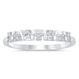 .15ct G SI 14K White Gold Diamond Round & Baguette Band Ring Size 6.5