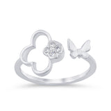 <span style="color:purple">SPECIAL!</span> .07ct G SI 14K White Gold Diamond Flower & Buterfly Wrap Around Ring Size 6.5
