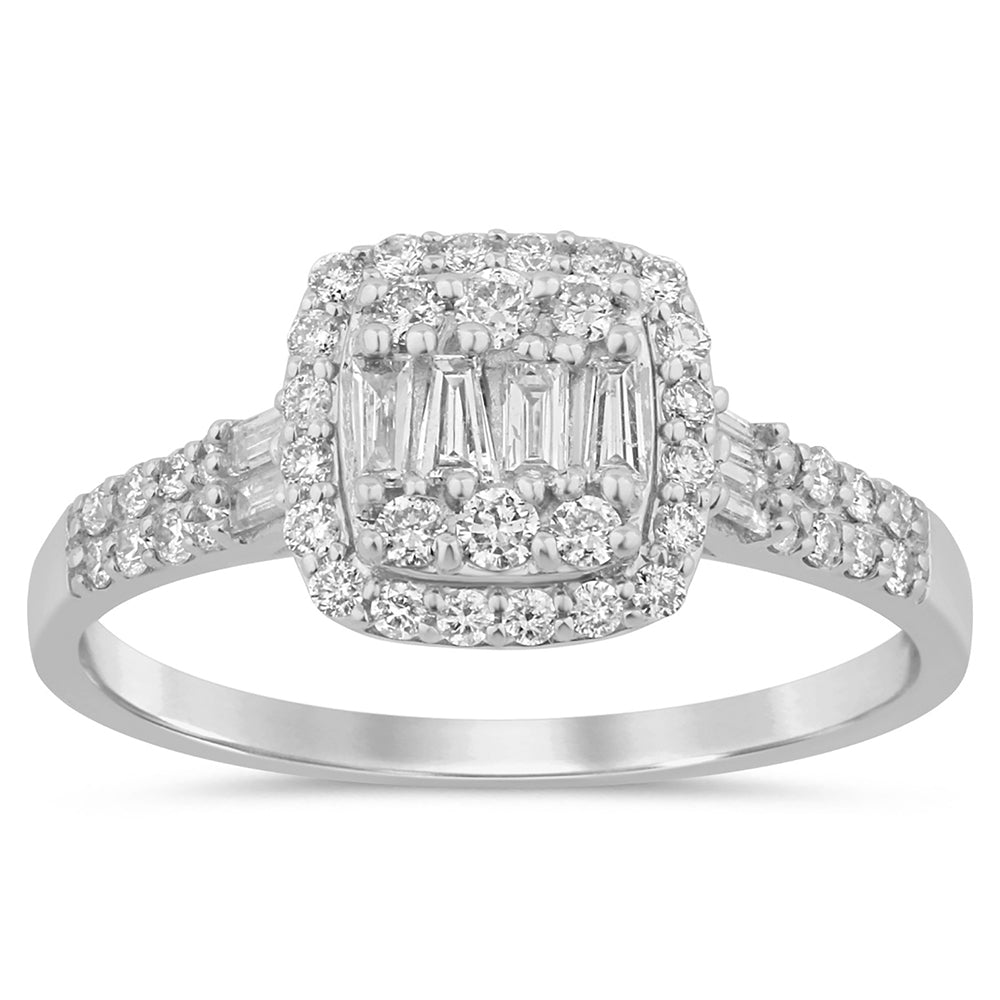 .49ct G SI 14K White Gold Diamond Round & Baguette Engagment Ring Size 6.5