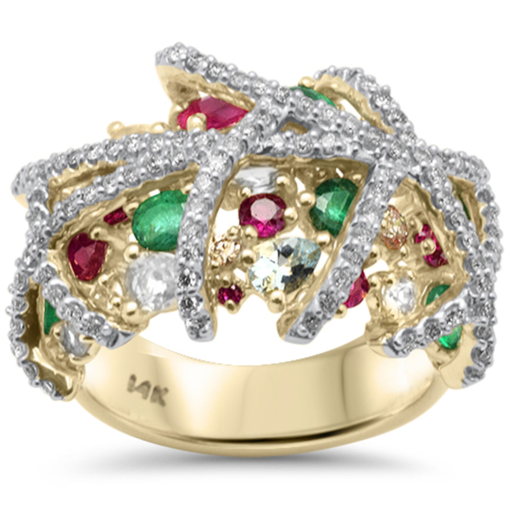 4.21ct G SI 14K Yellow Gold Diamond Multi Color Ring Size 6.5