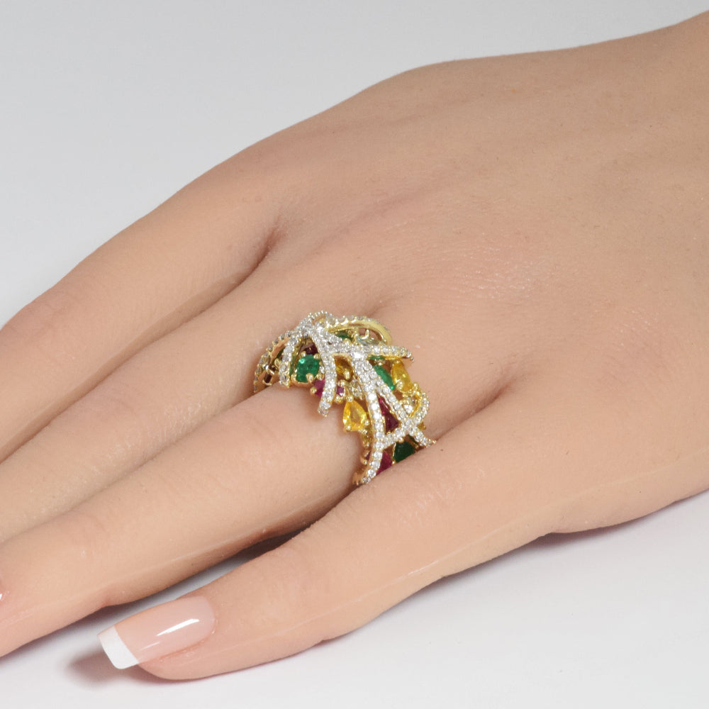 4.21ct G SI 14K Yellow Gold Diamond Multi Color Ring Size 6.5