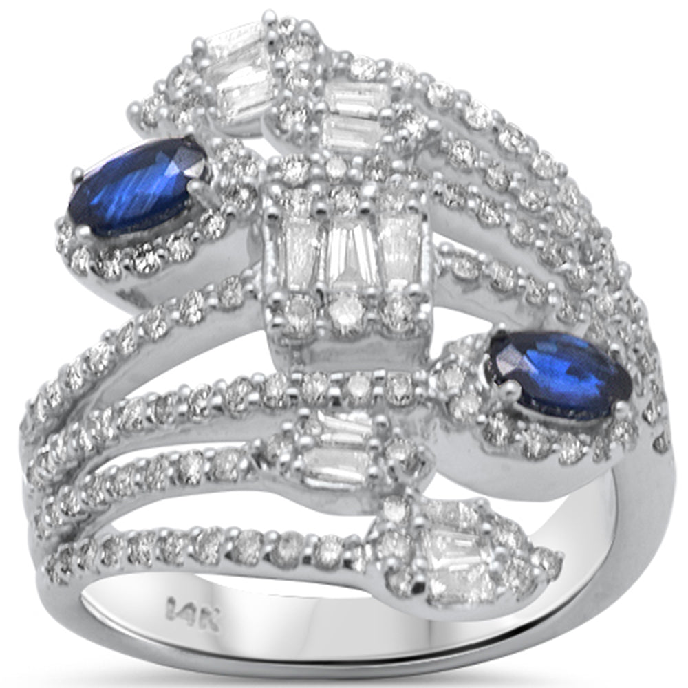 1.84ct G SI 14K White Gold Diamond & Blue Sapphire Gemstone Wrap Around Ring Size 6.5