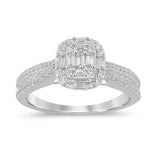 .66ct G SI 14K White Gold Round & Baguette Diamond Engagement Ring Size 6.5