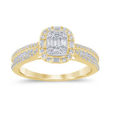 .62ct G SI 14K Yellow Gold Round & Baguette Diamond Engagement Ring Size 6.5