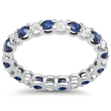 1.94ct G SI 14K White Gold Diamond & Blue Sapphire Eternity Band Ring Size 7