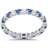 <span style="color:purple">SPECIAL!</span> 1.50ct G SI 14K White Gold Diamond Blue Sapphire Eternity Band Ring Size 7