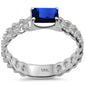 <span style="color:purple">SPECIAL!</span> .98ct G SI 14K White Gold Diamond & Blue Sapphire Gemstone Cuban Link Ring Size 6.5