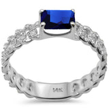 <span style="color:purple">SPECIAL!</span> .98ct G SI 14K White Gold Diamond & Blue Sapphire Gemstone Cuban Link Ring Size 6.5
