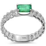 .88ct G SI 14K White Gold Diamond & Emerald Gemstone Cuban Link Ring Size 6.5