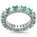 4.19ct F SI 18K White Gold Diamond & Natural Green Emerald Eternity Ring Size 6.5