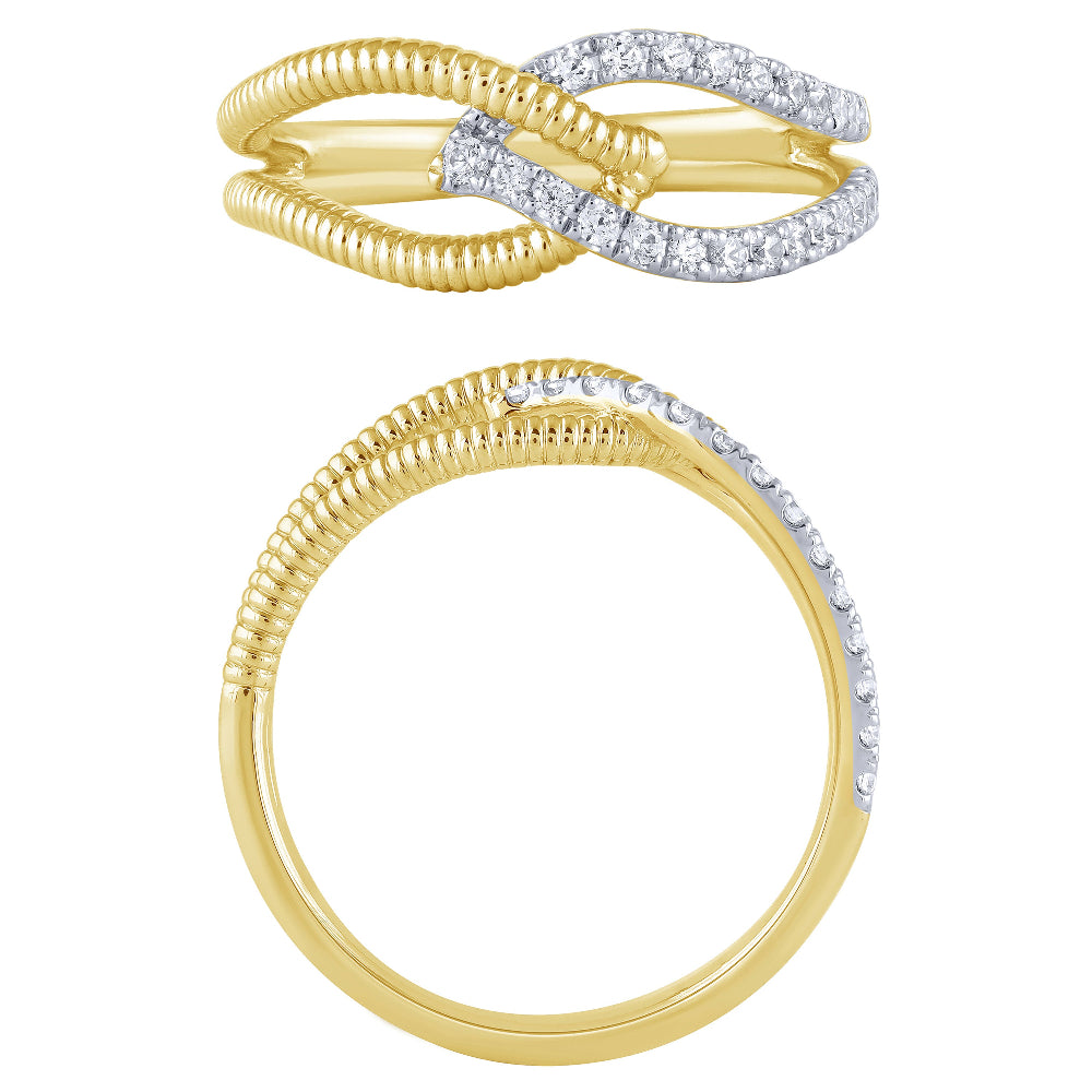 .24ct G SI 14K Yellow Gold Diamond Leaf Style Band Ring Size 6.5
