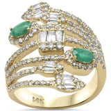 1.62ct G SI 14K Yellow Gold Diamond & Emerald Gemstones Wrap Around Band Ring Size 6.5