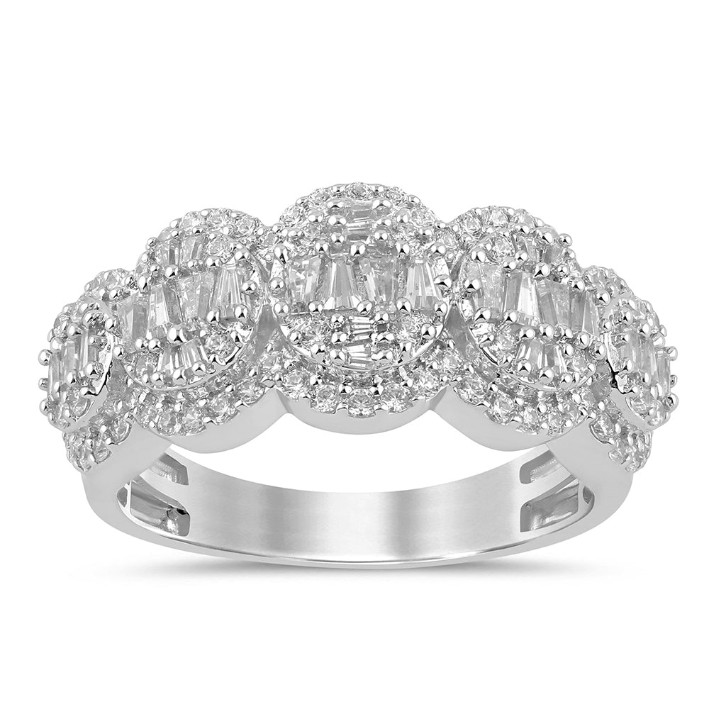 .83ct G SI 14K White Gold Round & Baguette Diamond Band Ring Size 6.5