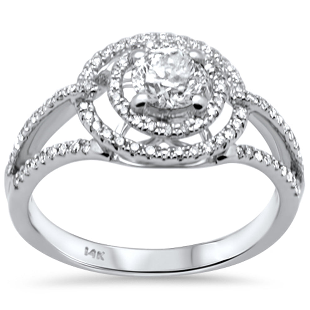 <span style="color:purple">SPECIAL!</span> .83ct G SI 14K White Gold Diamond Double Halo Engagement Ring Size 6.5
