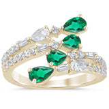 1.32ct G SI 14K Yellow Gold Diamond & Emerald Gemstones Wrap Around Band Ring Size 6.5