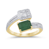 1.31ct G SI 14K Yellow Gold Diamond & Emerald Gemstones Wrap Around Band Ring Size 6.5