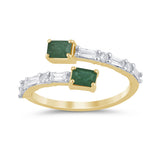 .75ct G SI 14K Yellow Gold Diamond & Emerald Gemstones Wrap Around Band Ring Size 6.5