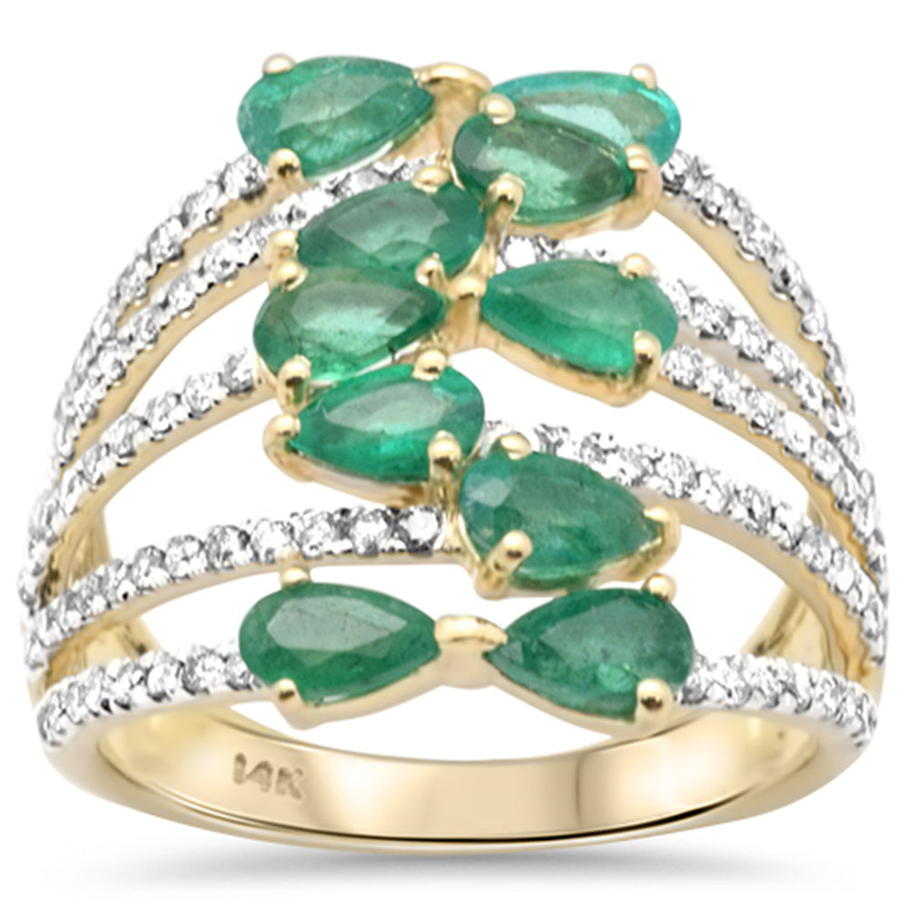 2.49ct G SI 14K Yellow Gold Diamond & Emerald Gemstones Wrap Around Band Ring Size 6.5