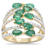 2.49ct G SI 14K Yellow Gold Diamond & Emerald Gemstones Wrap Around Band Ring Size 6.5