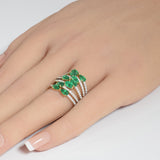 2.49ct G SI 14K Yellow Gold Diamond & Emerald Gemstones Wrap Around Band Ring Size 6.5