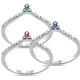 .58ct G SI 14K White Gold 3pcs Diamond & Gemstones Band Ring Size 6.5