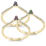 .56ct G SI 14K Yellow Gold 3pcs Diamond & Gemstones Band Ring Size 6.5
