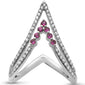 <span style="color:purple">SPECIAL!</span> .52ct G SI 14K White Gold Diamond & Ruby "V" Shaped Gemstone Band Ring Size 6.5