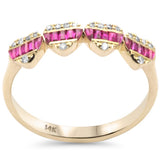 .34ct G SI 14K Yellow Gold Diamond Hearts Ruby Gemstones Ring Band Size 6.5
