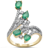 2.00ct G SI 14K Yellow Gold Diamond & Emerald Gemstones Ring  Size 6.5