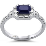 1.08ct G SI 14K White Gold Diamond & Blue Sapphire Gemstones Ring  Size 6.5