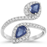1.49ct G SI 14K White Gold Diamond & Pear Shape Blue Sapphire Gemstones Wrap Around Ring Size 6.5