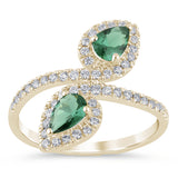1.13ct G SI 14K Yellow Gold Diamond & Pear Shape Emerald Gemstones Wrap Around Ring Size 6.5