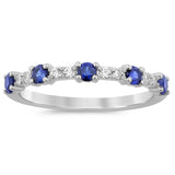 .59ct G SI 14K White Gold Diamond & Blue Sapphire Gemstones Ring Band Size 6.5