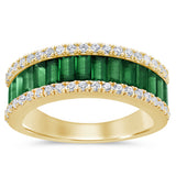 1.97ct G SI 14K Yellow Gold Diamond & Natural Emerald Gemstones Band Ring Size 6.5