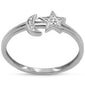 .03ct G SI 14K White Gold Diamond Half Moon & Star Band Ring Size 6.5