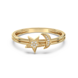 .03ct G SI 14K Yellow Gold Diamond Half Moon & Star Band Ring Size 6.5