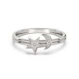 Anillo de oro blanco de 14 quilates con diamantes de 0,03 ct G SI, media luna y estrella, talla 6,5