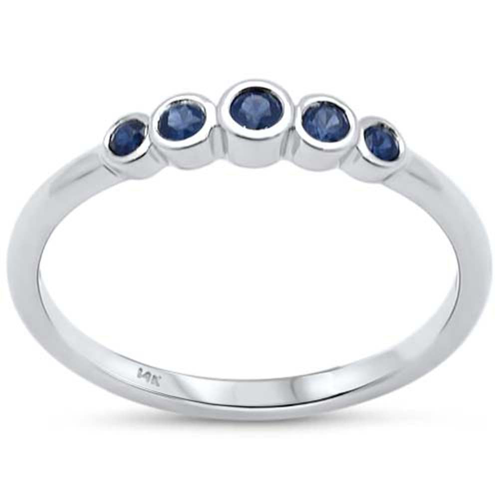 Anillo de banda de zafiro azul engastado en bisel de oro blanco de 14 quilates de 0,24 ct G SI, talla 6.5